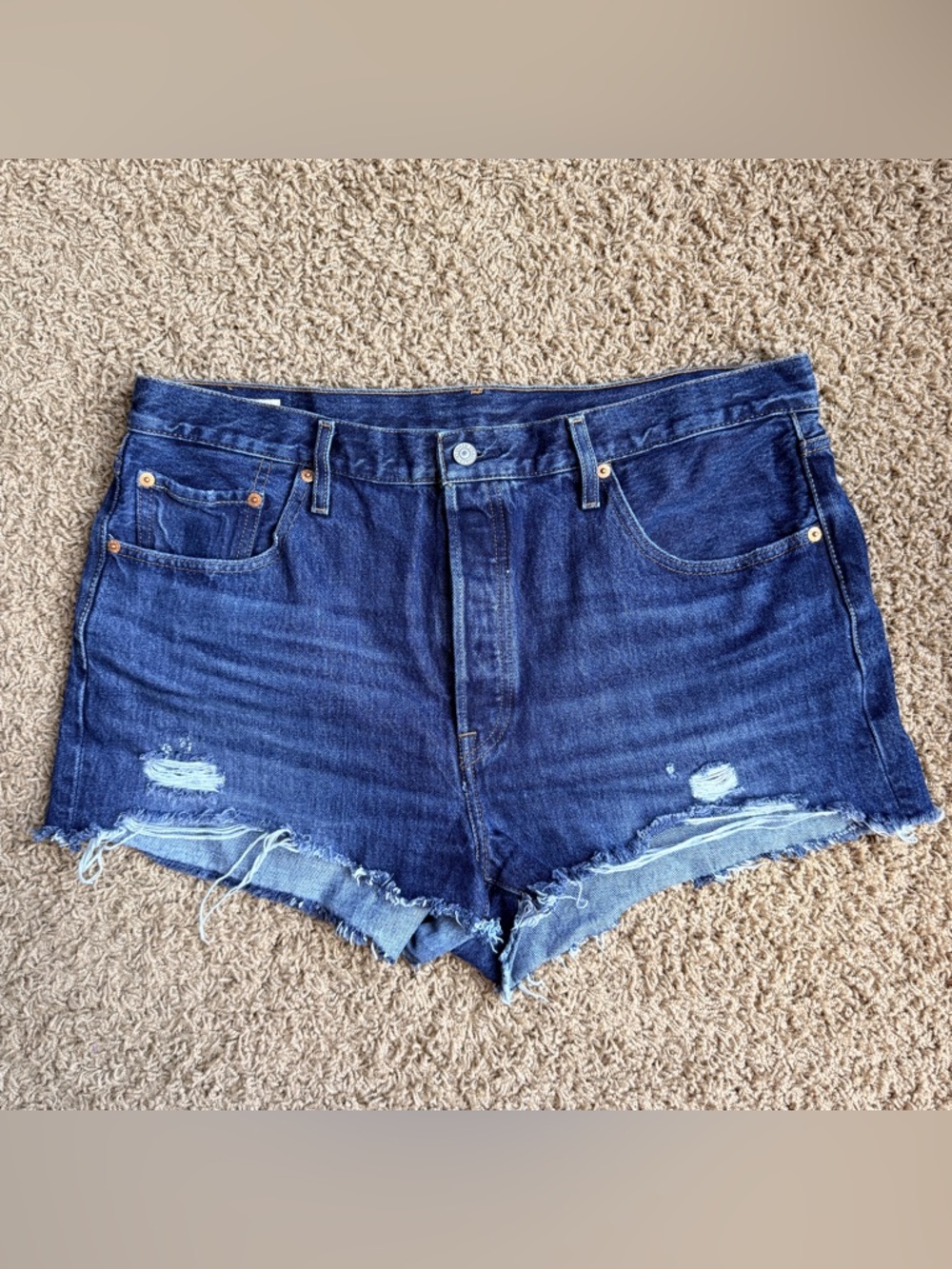 Levi's 501 Dark Blue Distressed High-Rise Denim Shorts